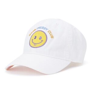 Women’s Time and Tru White Baseball Cap with Yellow & Purple Smiley